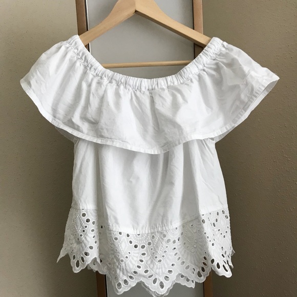 Madewell Eyelet Balcony Off Shoulder White Top XXS - Picture 3 of 6
